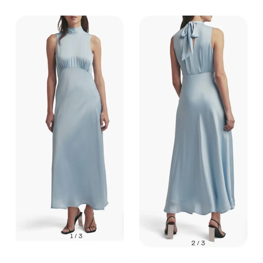 Favorite Daughter The Whisk Me Away Satin Dress High neck bow tie 6 - Picture 3 of 15